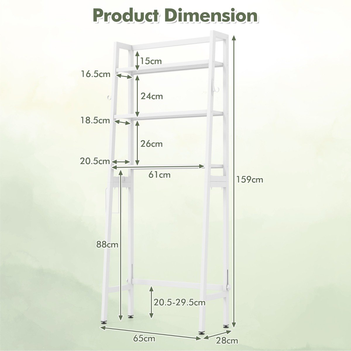 Over The Toilet Storage Shelf with Adjustable Adjustable Bottom Bar-White