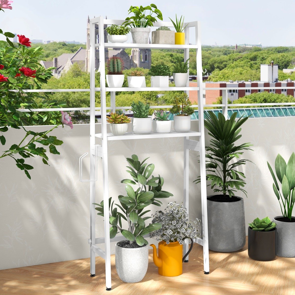 Over The Toilet Storage Shelf with Adjustable Adjustable Bottom Bar-White