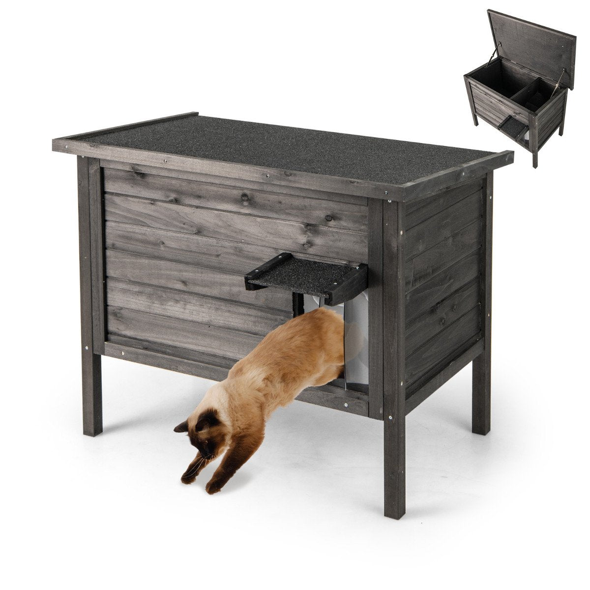 Outdoor Insulated Cat House with All-Round Insulated Styfoam-Black