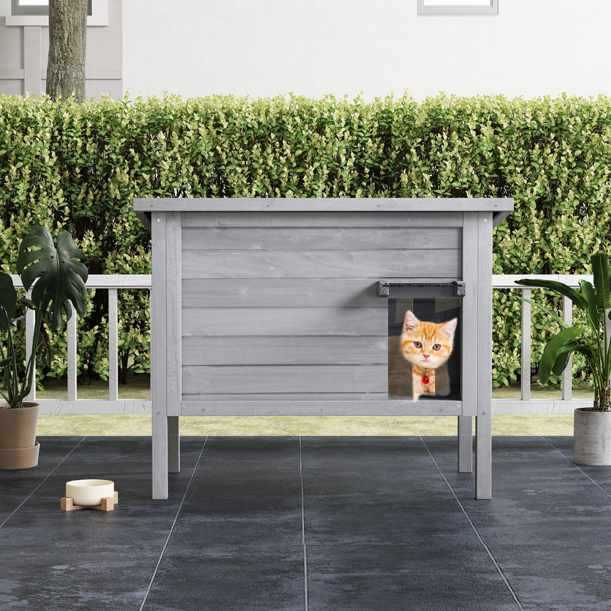 Outdoor Insulated Cat House with All-Round Insulated Styfoam-Dark Grey