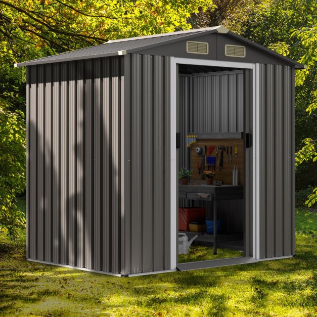 6 x 4 Feet Outdoor Metal Storage Shed with Ventilation Sliding Doors-Light Grey