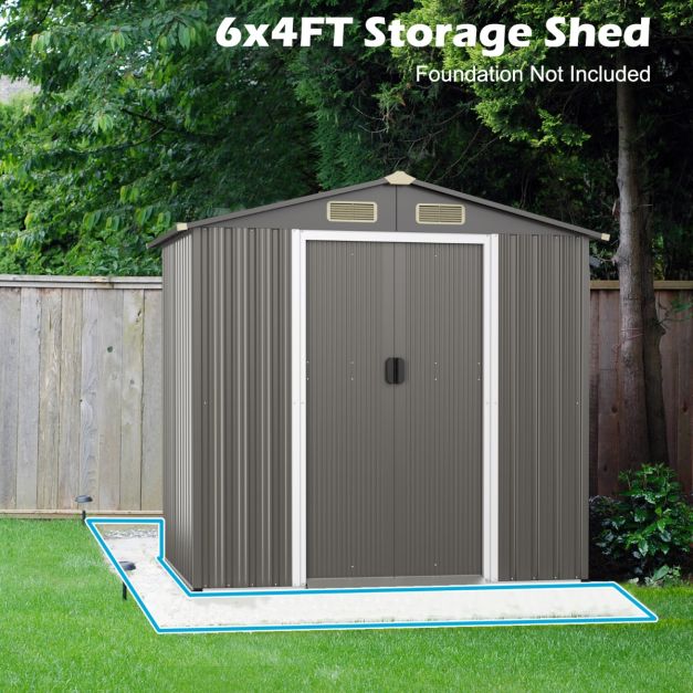 6 x 4 Feet Outdoor Metal Storage Shed with Ventilation Sliding Doors-Light Grey
