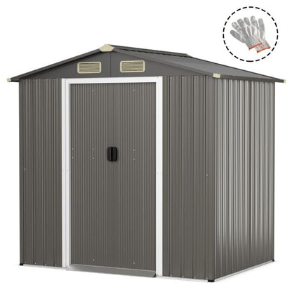 6 x 4 Feet Outdoor Metal Storage Shed with Ventilation Sliding Doors-Light Grey