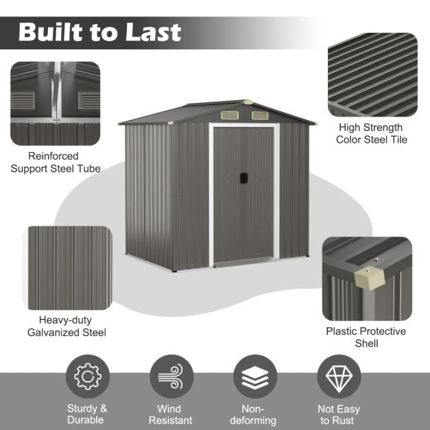 6 x 4 Feet Outdoor Metal Storage Shed with Ventilation Sliding Doors-Light Grey