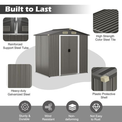 6 x 4 Feet Outdoor Metal Storage Shed with Ventilation Sliding Doors-Light Grey