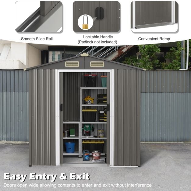 6 x 4 Feet Outdoor Metal Storage Shed with Ventilation Sliding Doors-Light Grey