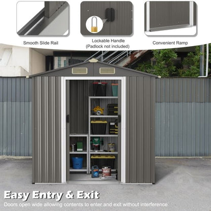 6 x 4 Feet Outdoor Metal Storage Shed with Ventilation Sliding Doors-Light Grey