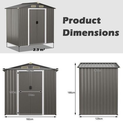 6 x 4 Feet Outdoor Metal Storage Shed with Ventilation Sliding Doors-Light Grey