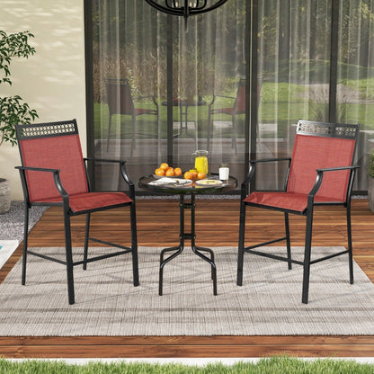 Outdoor Patio Chair Set of 2 with Footrest and High Back and Armrests-Red