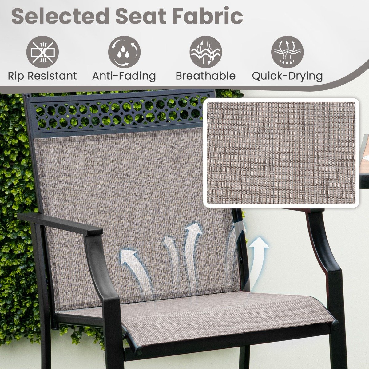 Outdoor Patio Chair Set of 2 with Footrest and High Back and Armrests-Grey