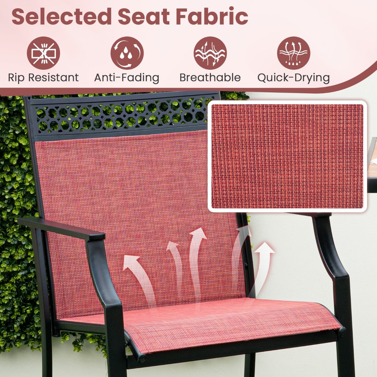 Outdoor Patio Chair Set of 2 with Footrest and High Back and Armrests-Red