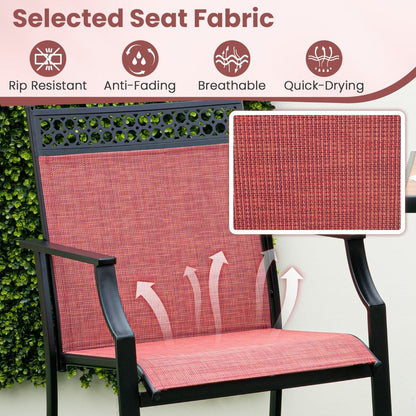 Outdoor Patio Chair Set of 2 with Footrest and High Back and Armrests-Red