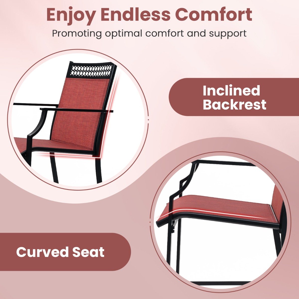 Outdoor Patio Chair Set of 2 with Footrest and High Back and Armrests-Red