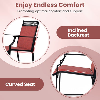 Outdoor Patio Chair Set of 2 with Footrest and High Back and Armrests-Red