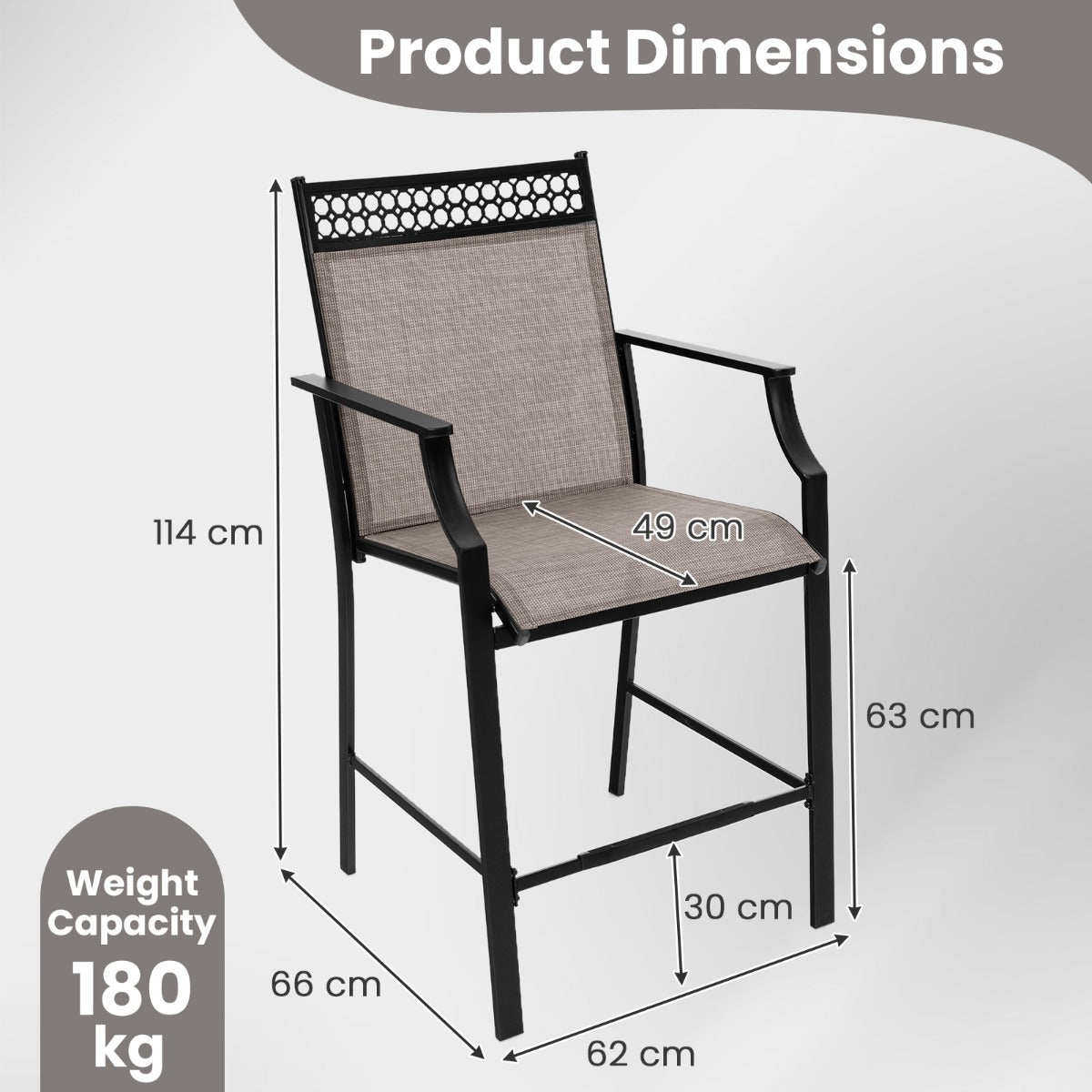 Outdoor Patio Chair Set of 2 with Footrest and High Back and Armrests-Grey