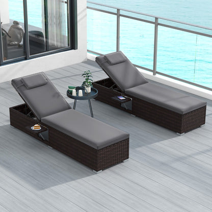 Outdoor PE Rattan Lounge Chair with 6-level Backrest and Comfy Seat Cushion-Grey
