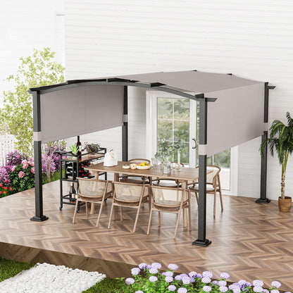Outdoor Pergola with Retractable Sunshade Canopy and Anchored Plates-Grey