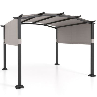 Outdoor Pergola with Retractable Sunshade Canopy and Anchored Plates-Grey