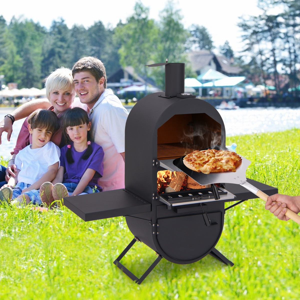 Wood Fired Pizza Oven with 600D Oxford Fabric Cover with Pizza Peel and Cooking Grill