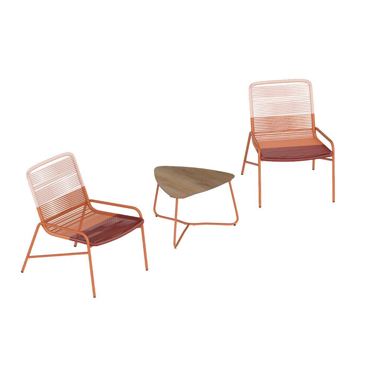Outdoor Rattan Furniture Set with Gradient Chairs and Wood-Plastic Side Table-Orange