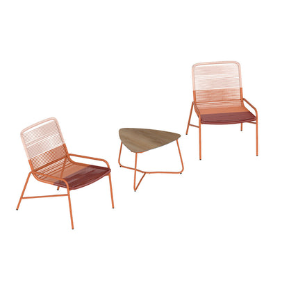 Outdoor Rattan Furniture Set with Gradient Chairs and Wood-Plastic Side Table-Orange