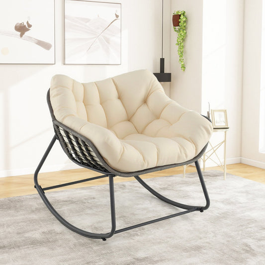 Outdoor Rocking Chair with Thick and Removable Cushion-Beige