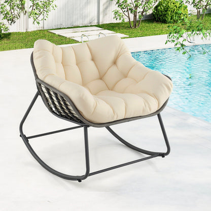 Outdoor Rocking Chair with Thick and Removable Cushion-Beige