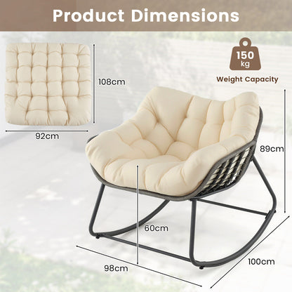 Outdoor Rocking Chair with Thick and Removable Cushion-Beige