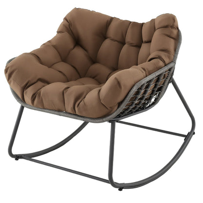 Outdoor Rocking Chair with Thick and Removable Cushion-Coffee