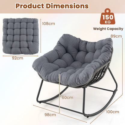 Outdoor Rocking Chair with Thick and Removable Cushion-Grey
