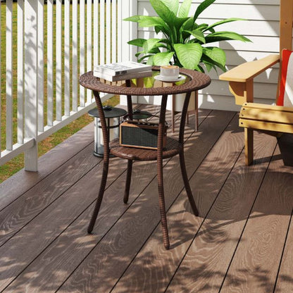 Outdoor Round Dining Table Patio Bistro Table with Tempered Glass Tabletop