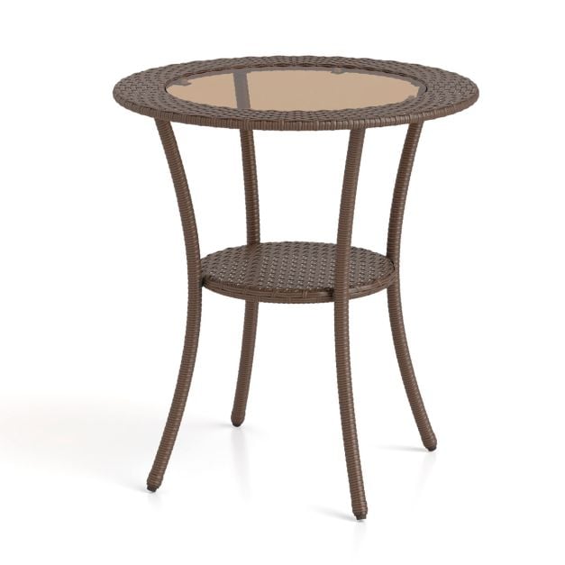 Outdoor Round Dining Table Patio Bistro Table with Tempered Glass Tabletop