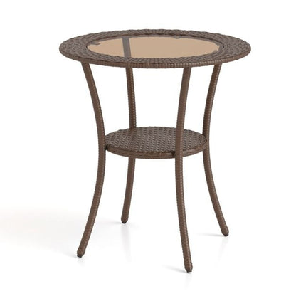 Outdoor Round Dining Table Patio Bistro Table with Tempered Glass Tabletop