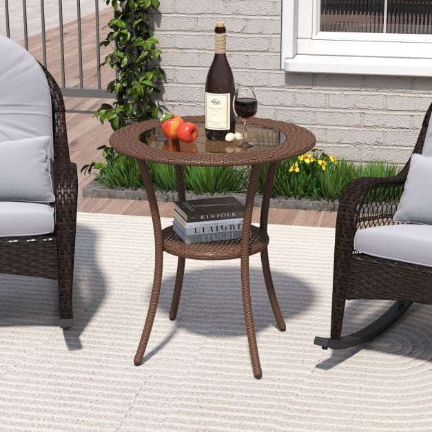 Outdoor Round Dining Table Patio Bistro Table with Tempered Glass Tabletop