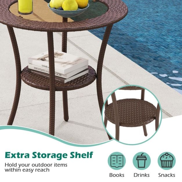 Outdoor Round Dining Table Patio Bistro Table with Tempered Glass Tabletop