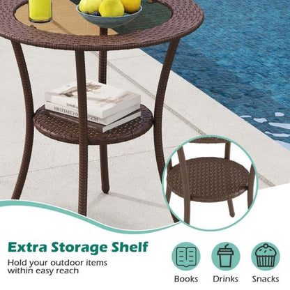 Outdoor Round Dining Table Patio Bistro Table with Tempered Glass Tabletop