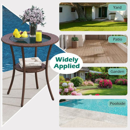 Outdoor Round Dining Table Patio Bistro Table with Tempered Glass Tabletop