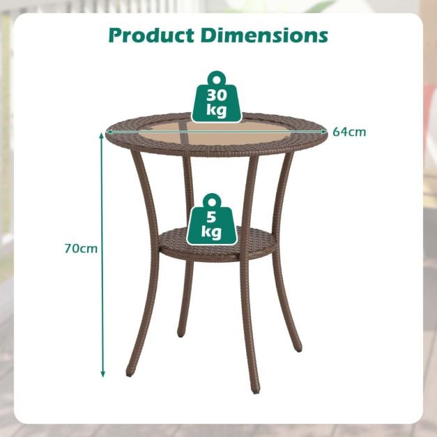 Outdoor Round Dining Table Patio Bistro Table with Tempered Glass Tabletop
