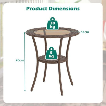 Outdoor Round Dining Table Patio Bistro Table with Tempered Glass Tabletop