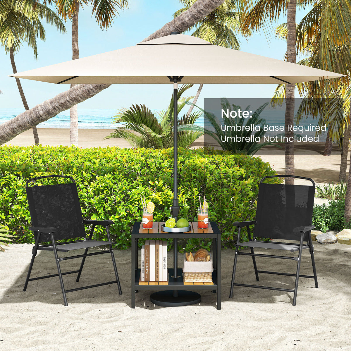 Outdoor Side Table with 4 CM Umbrella Hole and Storage Shelf