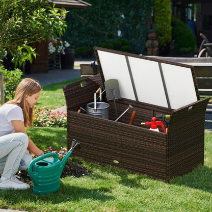 Outdoor Storage Bench with Hand-woven PE Rattan Wicker and Side Handles-Grey