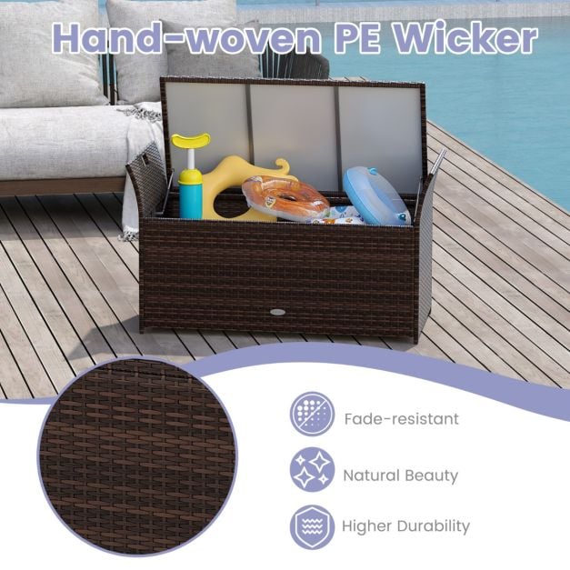 Outdoor Storage Bench with Hand-woven PE Rattan Wicker and Side Handles-Grey