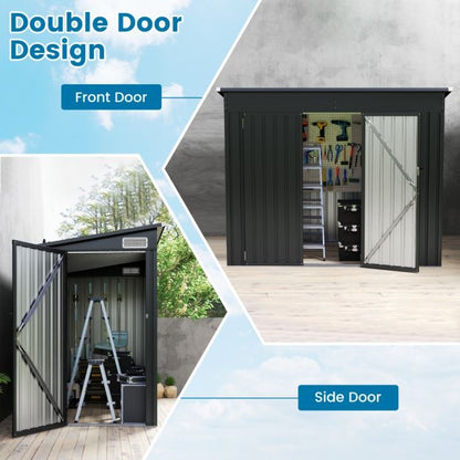 Outdoor Garden Shed Garden Tool Shed with 2 Doors Slanted Design Vents Galvanized Metal Frame 235x117x185cm Dark Grey