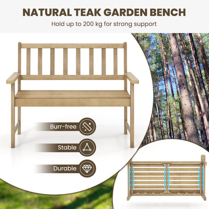 Outdoor Teak Wood Garden Bench with Backrest and Armrests
