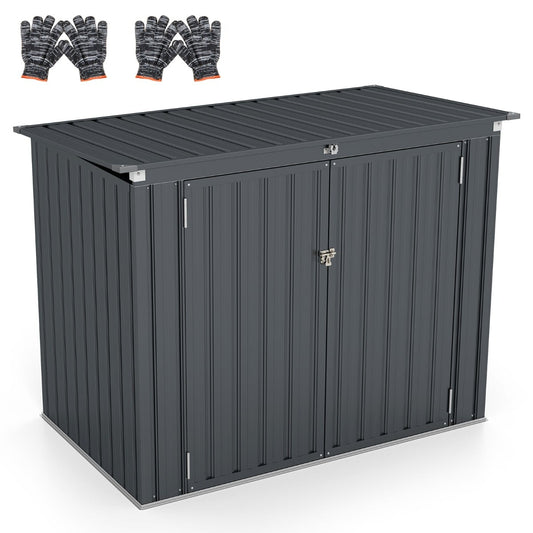 Outdoor Trash Can Storage Shed with Double Openings-Grey