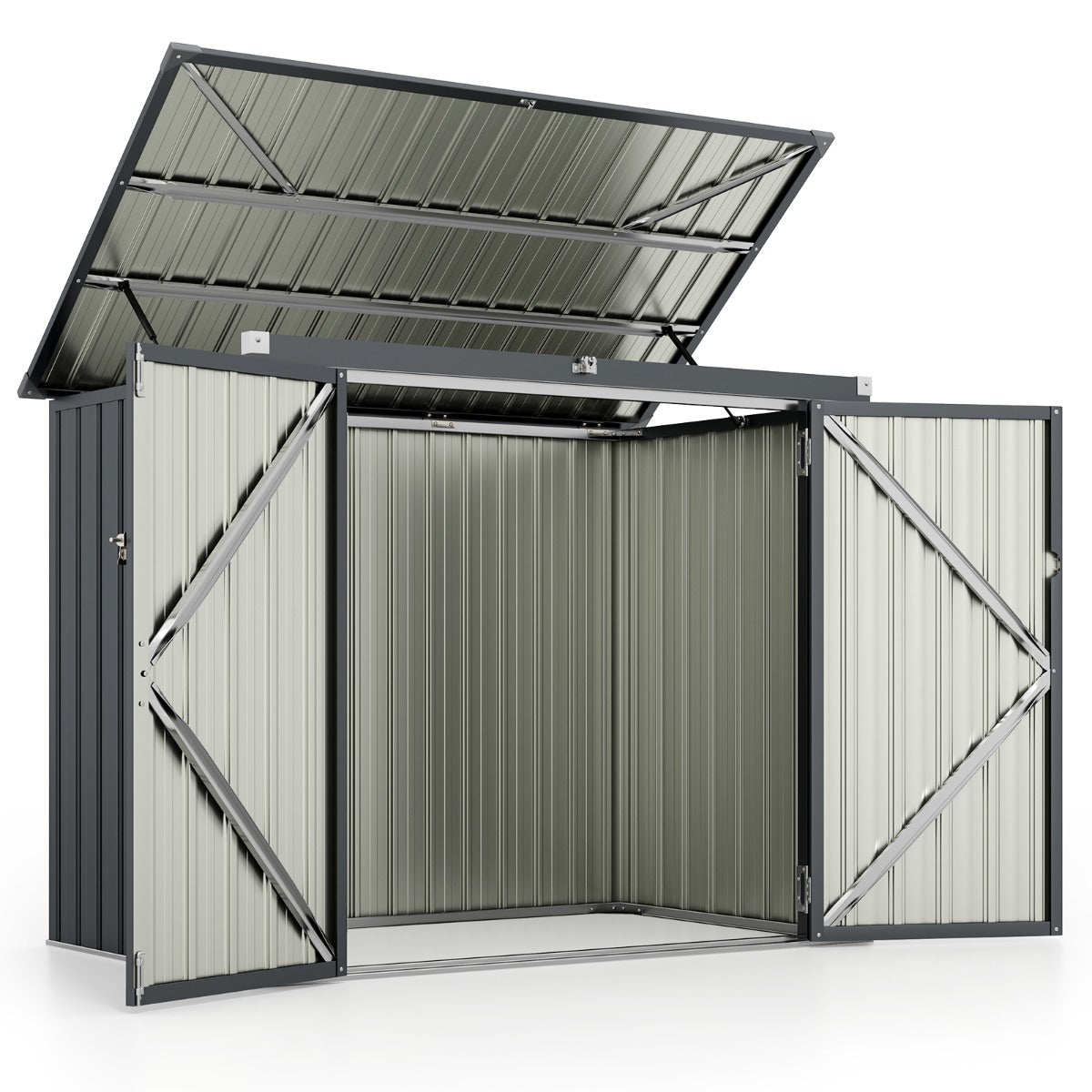 Outdoor Trash Can Storage Shed with Double Openings-Grey