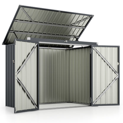 Outdoor Trash Can Storage Shed with Double Openings-Grey