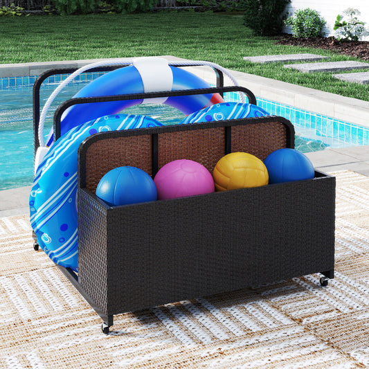 Outdoor Wicker Patio Pool Float Storage Organizer for Floaties-Brown