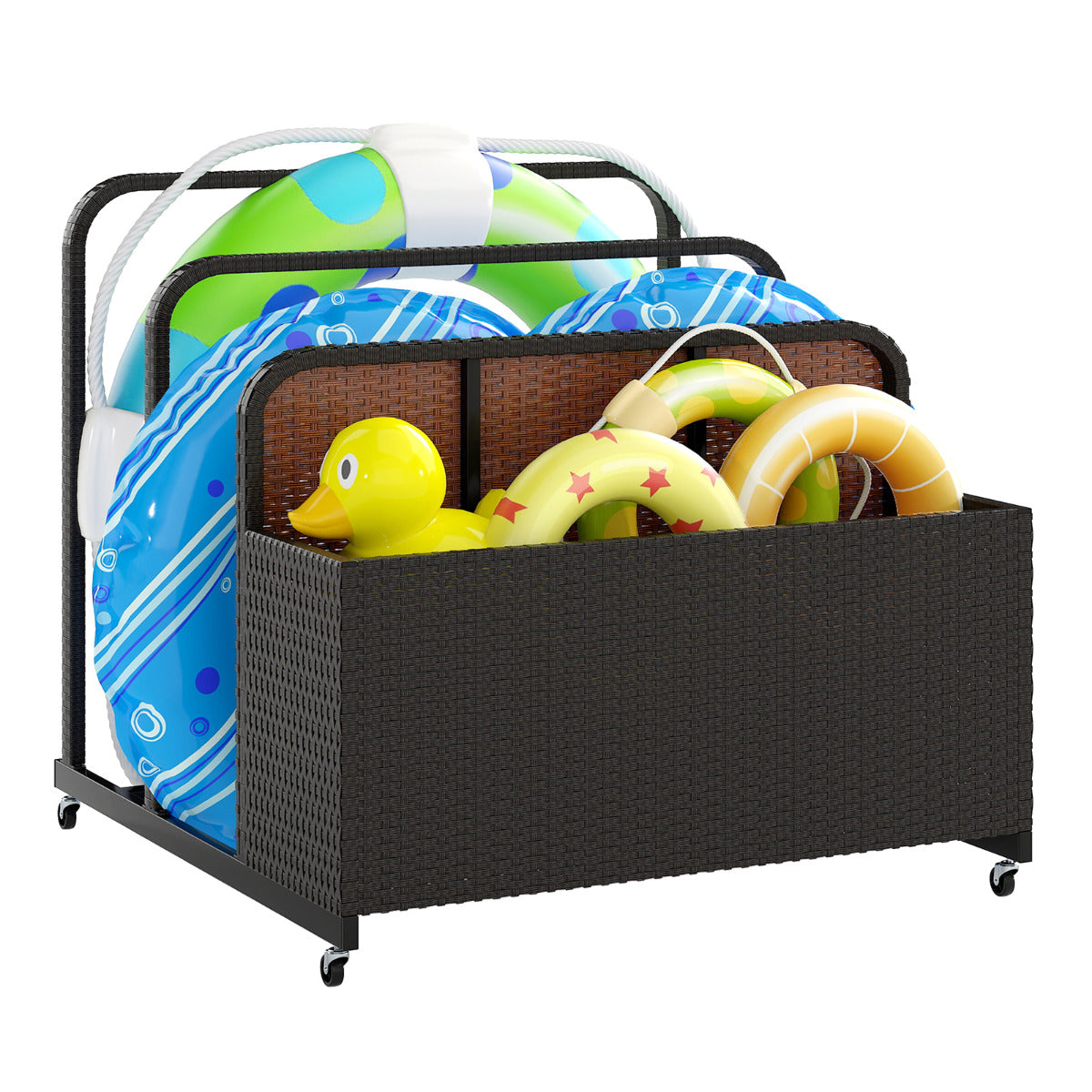 Outdoor Wicker Patio Pool Float Storage Organizer for Floaties-Brown