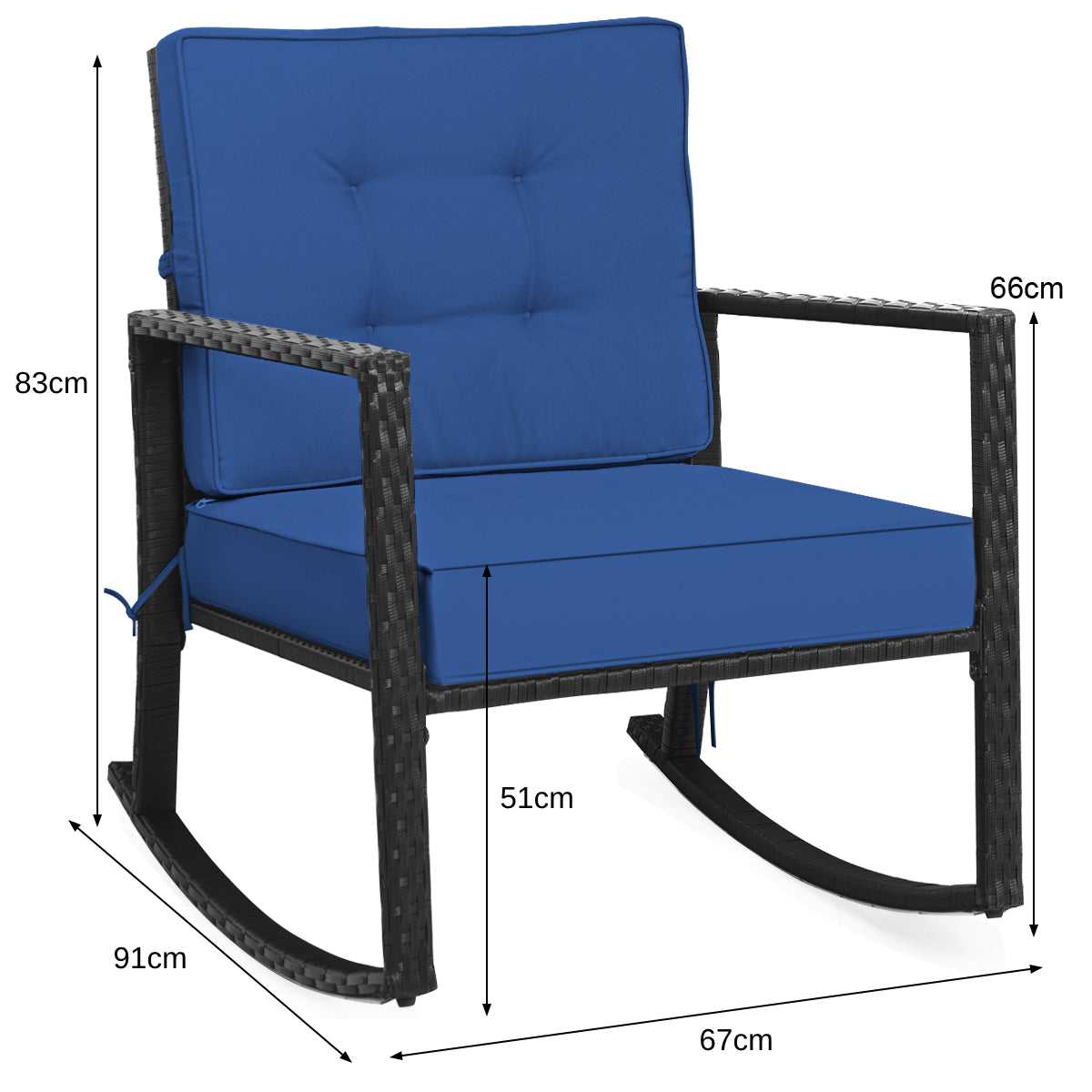 Outdoor Wicker Rocking Chair with Heavy-Duty Steel Frame-Navy